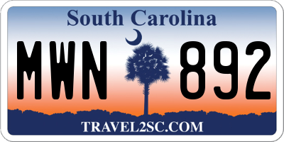SC license plate MWN892