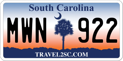 SC license plate MWN922