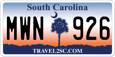 SC license plate MWN926