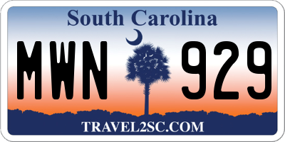 SC license plate MWN929