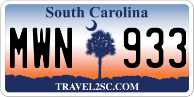SC license plate MWN933