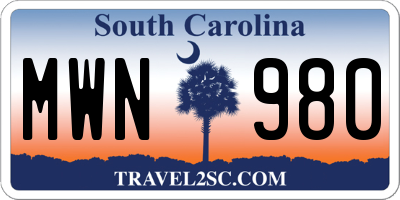 SC license plate MWN980