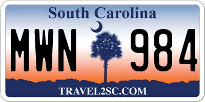 SC license plate MWN984