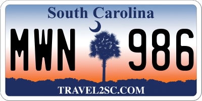 SC license plate MWN986