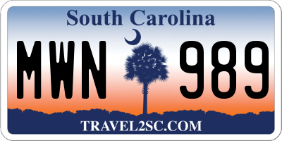 SC license plate MWN989
