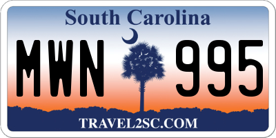 SC license plate MWN995