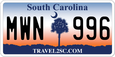 SC license plate MWN996