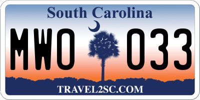 SC license plate MWO033