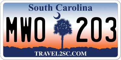 SC license plate MWO203
