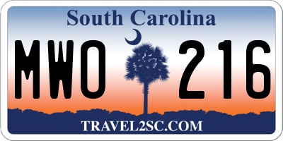 SC license plate MWO216