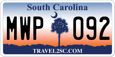 SC license plate MWP092