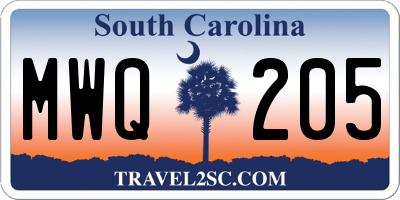 SC license plate MWQ205
