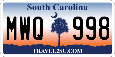 SC license plate MWQ998