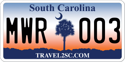 SC license plate MWR003