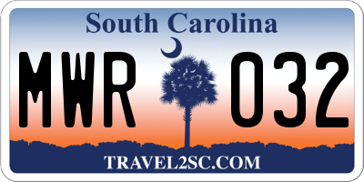 SC license plate MWR032