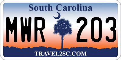 SC license plate MWR203