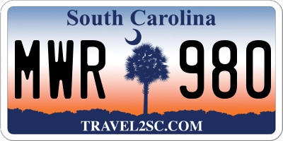 SC license plate MWR980