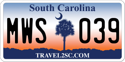 SC license plate MWS039