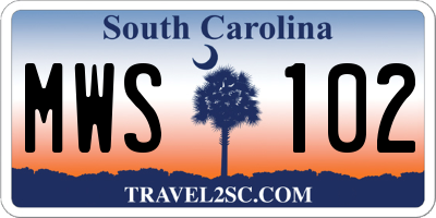 SC license plate MWS102