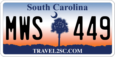 SC license plate MWS449