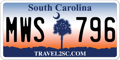 SC license plate MWS796