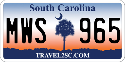 SC license plate MWS965