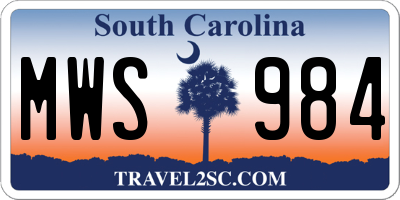 SC license plate MWS984