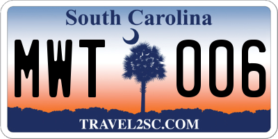 SC license plate MWT006