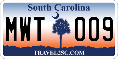 SC license plate MWT009