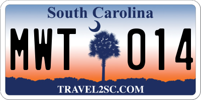 SC license plate MWT014