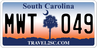 SC license plate MWT049