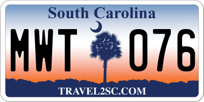 SC license plate MWT076