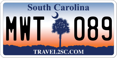 SC license plate MWT089