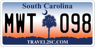SC license plate MWT098