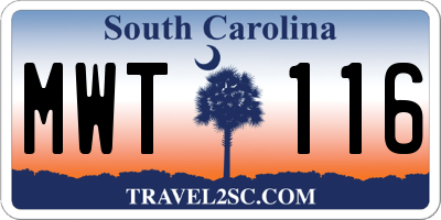 SC license plate MWT116