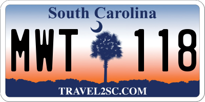 SC license plate MWT118