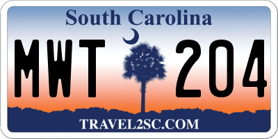 SC license plate MWT204