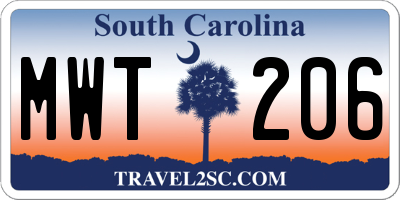 SC license plate MWT206