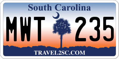 SC license plate MWT235