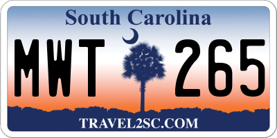 SC license plate MWT265