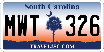 SC license plate MWT326