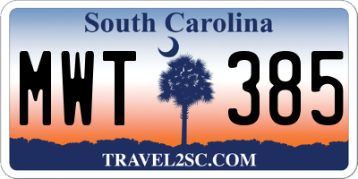 SC license plate MWT385