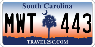 SC license plate MWT443