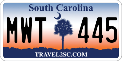 SC license plate MWT445