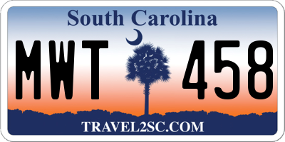 SC license plate MWT458