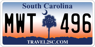 SC license plate MWT496