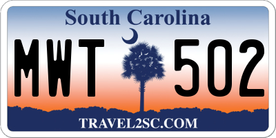 SC license plate MWT502