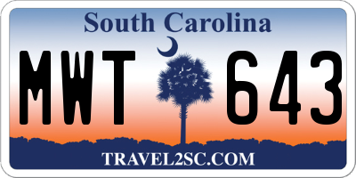 SC license plate MWT643