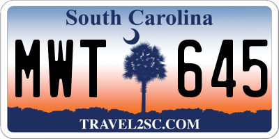 SC license plate MWT645