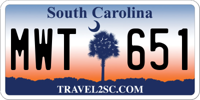 SC license plate MWT651